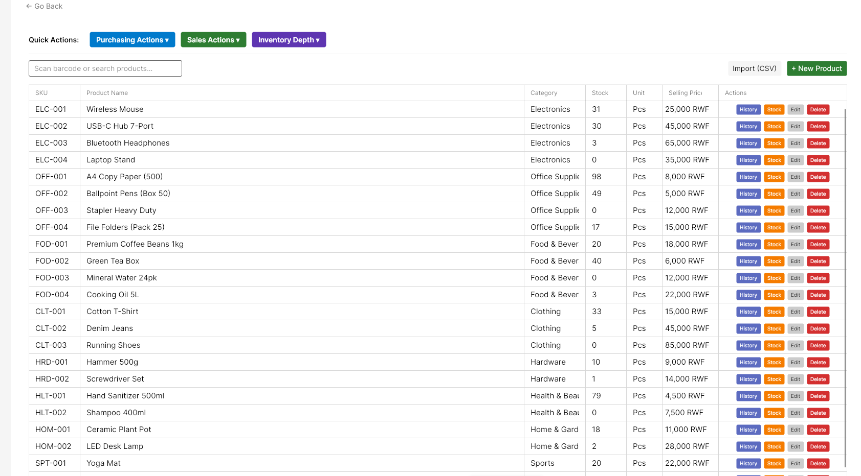 Glory Desk inventory management